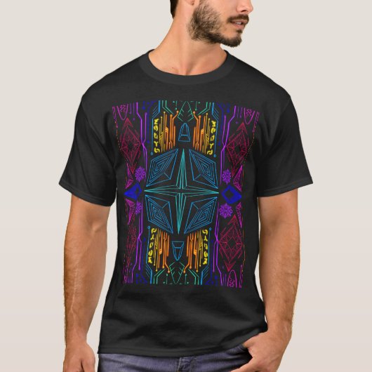 Geometrische neonschakelingen t-shirt (Voorkant)