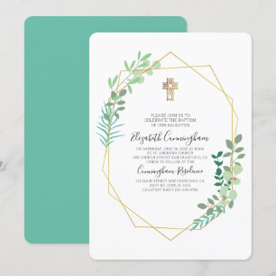 Geometrische oliefilage Gold Cross Baptisme Invita Kaart