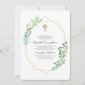 Geometrische oliefilage Gold Cross Baptisme Invita Kaart (Voorkant)
