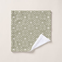 Geometrische Olijf Bloem Rooster Bad Handdoek