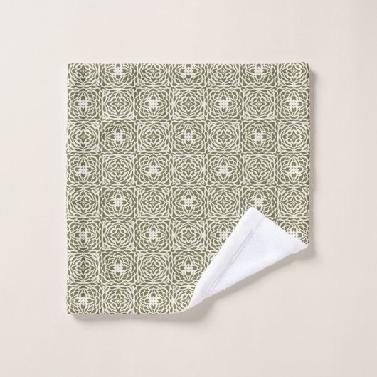 Geometrische Olijf Bloem Rooster Bad Handdoek (Wasdoekje)