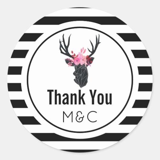 Geometrische ontwerper Hoofd Floral Crown Dank u Ronde Sticker (Voorkant)