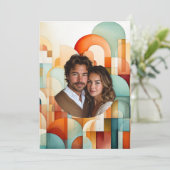 Geometrische Oranje Blauwe Perzik Turquoise Bruilo Kaart (Staand voorkant)