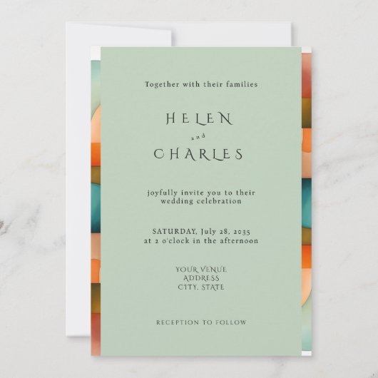 Geometrische Oranje Blauwe Perzik Turquoise Bruilo Kaart (Achterkant)