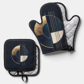 Geometrische Orb: een studie in contrast Ovenwant & Pannenlap Set (Voorkant / Achterkant)