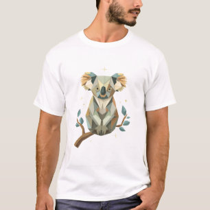 Geometrische origami-koala op eucalyptus tak t-shirt