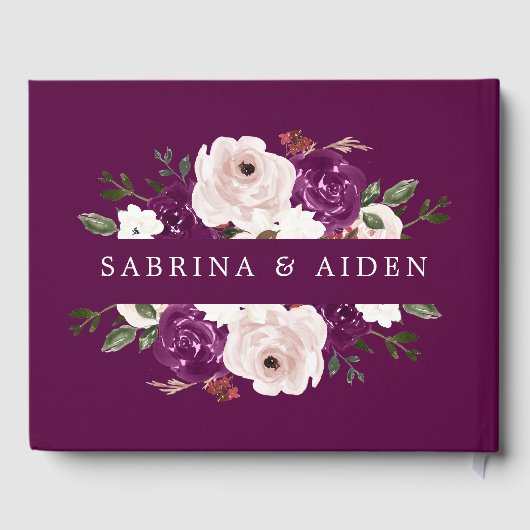 Geometrische Paarse Blush Roze Bloemen Bruiloft Gastenboek (Achterkant)