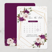 Geometrische Paarse Blush Roze Bloemen Bruiloft Save The Date (Voorkant / Achterkant)