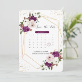 Geometrische Paarse Blush Roze Bloemen Bruiloft Save The Date (Staand voorkant)