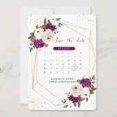 Geometrische Paarse Blush Roze Bloemen Bruiloft Save The Date (Voorkant)