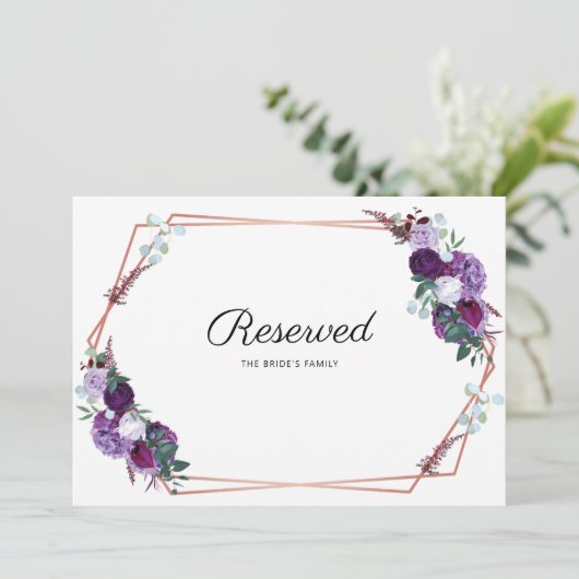 Geometrische Paarse bruiloft achtergebleven teken (Staand voorkant)