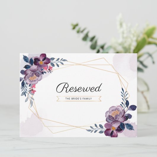 Geometrische Paarse bruiloft achtergebleven teken (Staand voorkant)