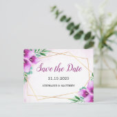 Geometrische paarse Calla Lily Huwelijksaankondigi Aankondigingskaart (Staand voorkant)