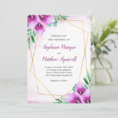 Geometrische Paarse Calla Lily Waterverf Bruiloft Kaart (Staand voorkant)