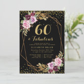 geometrische paarse florale 60e verjaardag uitnodi kaart (Staand voorkant)