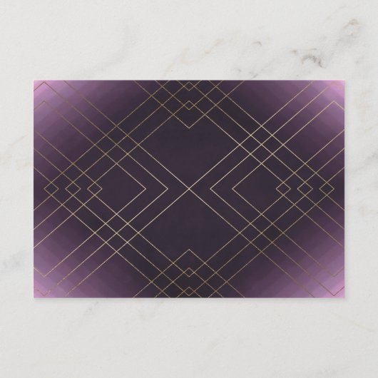 Geometrische paarse Gatsby-huwelijksdetails in gou RSVP Kaartje (Achterkant)