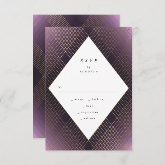 Geometrische Paarse Gatsby Wedding RSVP (Voorkant / Achterkant)