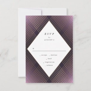 Geometrische Paarse Gatsby Wedding RSVP Kaartje