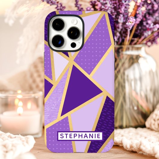 Geometrische Paarse Goud Aangepaste Naam Case-Mate iPhone Case