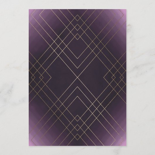 Geometrische Paarse goudbruidsuitnodiging Kaart (Achterkant)