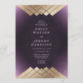 Geometrische Paarse goudbruidsuitnodiging Kaart (Voorkant)