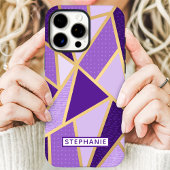 Geometrische Paarse gouden aangepaste naam Case-Mate iPhone Case