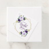 Geometrische paarse gouden bloemrijke bruidsdouche bedankjes labels (In situ)