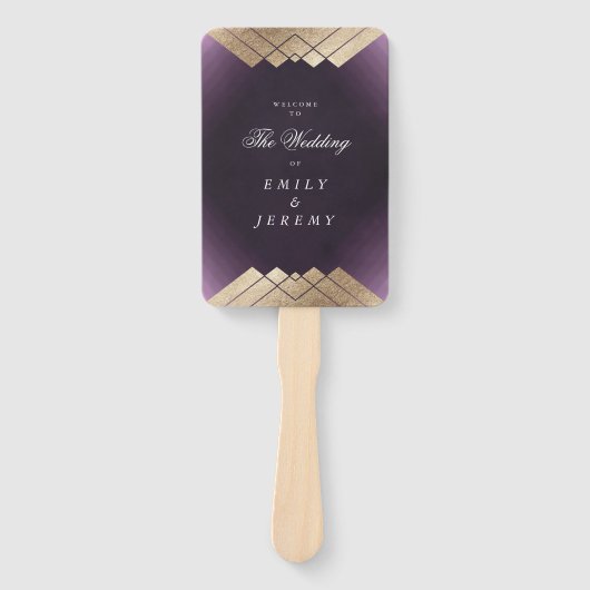 Geometrische Paarse goudweddenschappen Handwaaier (Voorkant)