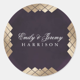 Geometrische Paarse goudweddenschappen Ronde Sticker