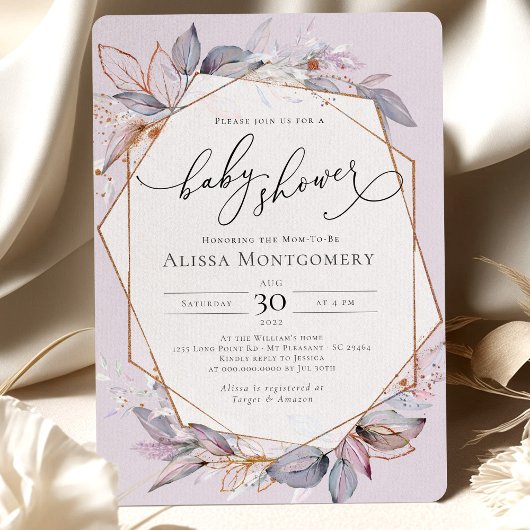 Geometrische Paarse lavender Baby shower Kaart