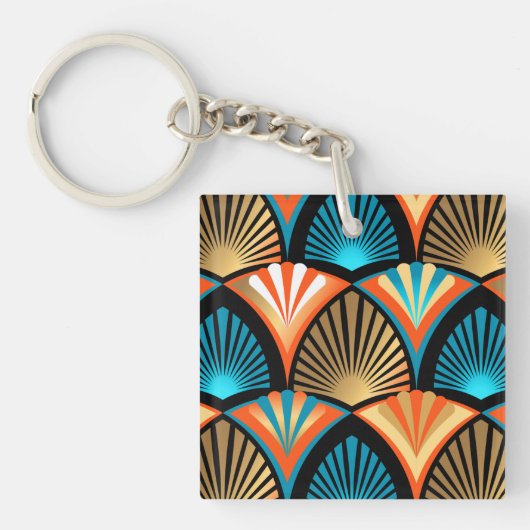 Geometrische palm verlaat gouden patronen in Art D Sleutelhanger (voorkant)