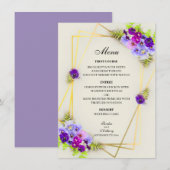 Geometrische Pansies in Blauw & Paarse Menu Kaart (Voorkant / Achterkant)