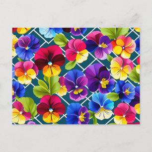 Geometrische pansy bloemen levendig briefkaart