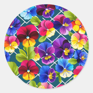 Geometrische pansy bloemen levendig ronde sticker