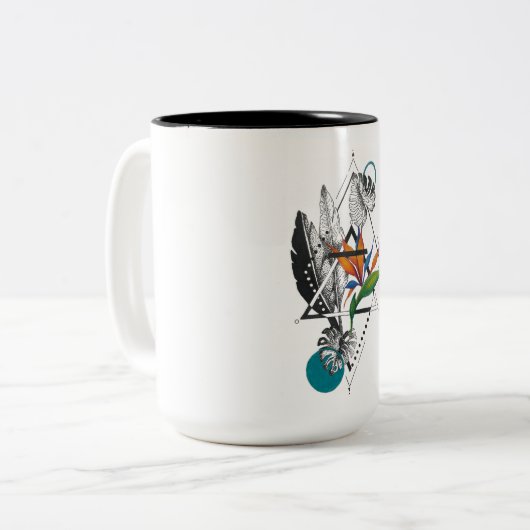 Geometrische paradijzen en monstera-mok tweekleurige koffiemok (Voorkant links)