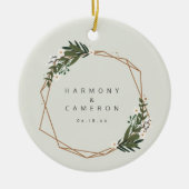 Geometrische Pas getrouwd Foto van onze eerste ker Keramisch Ornament (Voorkant)