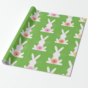 Geometrische Pasen Konijnen met bloemen Patroon Cadeaupapier