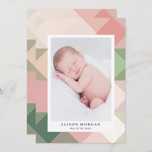 geometrische pastel moderne geboorteaankondiging kaart (Voorkant / Achterkant)