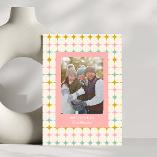  geometrische pastel sterren roze familie foto feestdagenkaart