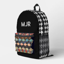 Geometrische Patchwork Diamant Monogram Harlekijn Bedrukte Rugzak