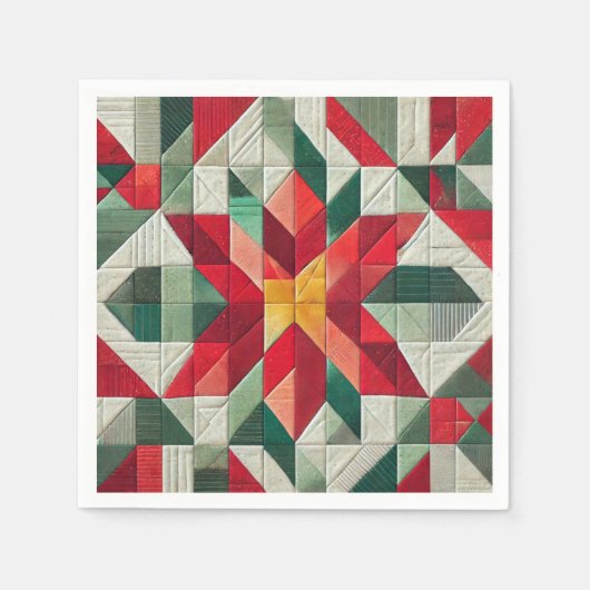 Geometrische Patchwork Poinsettia Decoupage servet (Voorkant)