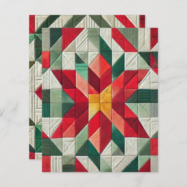 Geometrische Patchwork Poinsettia Scrapbook Paper (Voorkant / Achterkant)