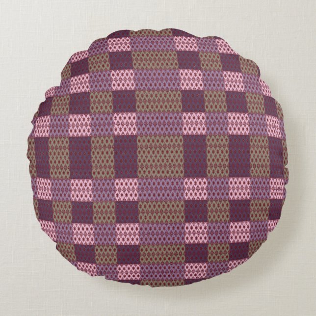 Geometrische patchwork-werpkussen – Modern paars C Rond Kussen (Voorkant)