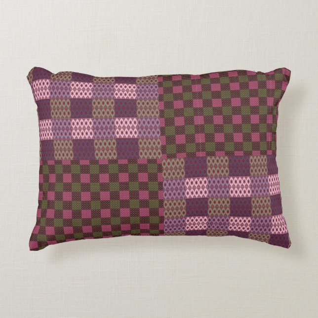 Geometrische Patchwork Worpkussen – Modern Paars Accent Kussen (Voorkant)