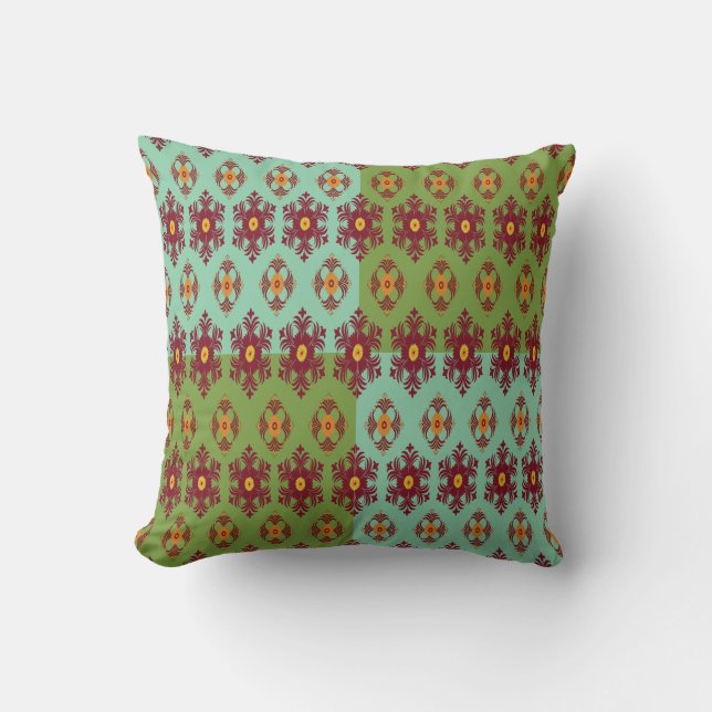 Geometrische Patchwork Worpkussen – Modern Paars C Kussen (Voorkant)