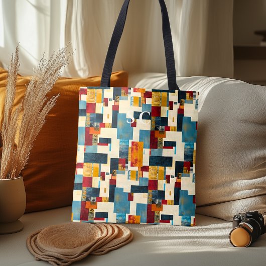 Geometrische patchworkmix in rood, geel, blauw  Tote Bag