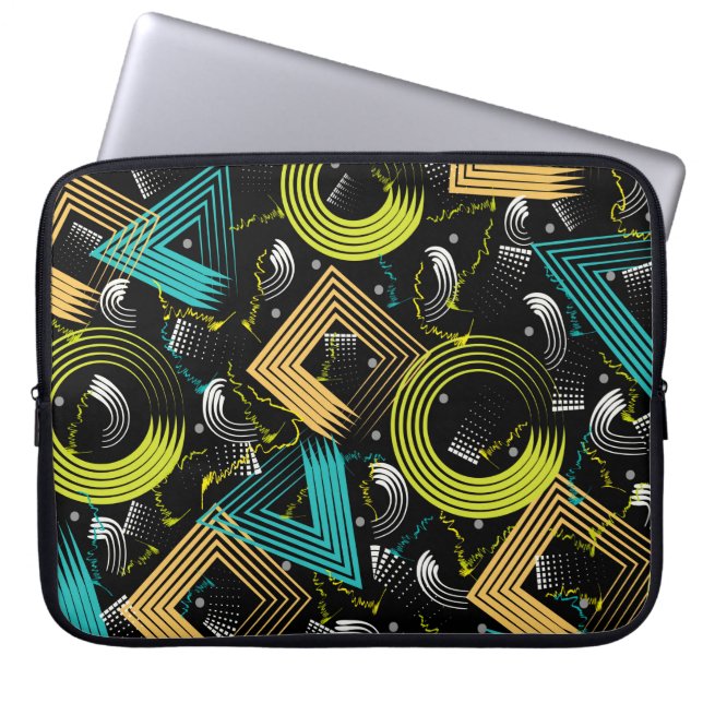 Geometrische patronachtergrond, retro,90s, abstrac laptop sleeve (Voorkant)