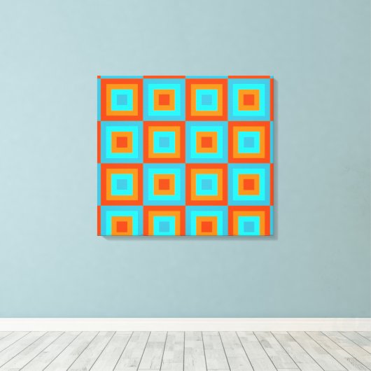 Geometrische patronen Kleur Turquoise Oranje Canvas Afdruk (Insitu (Houten vloer))