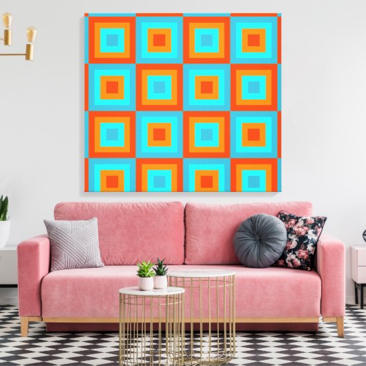 Geometrische patronen Kleur Turquoise Oranje Canvas Afdruk (Insitu (Woonkamer))