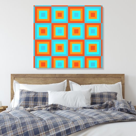 Geometrische patronen Kleur Turquoise Oranje Canvas Afdruk (Insitu (Slaapkamer))